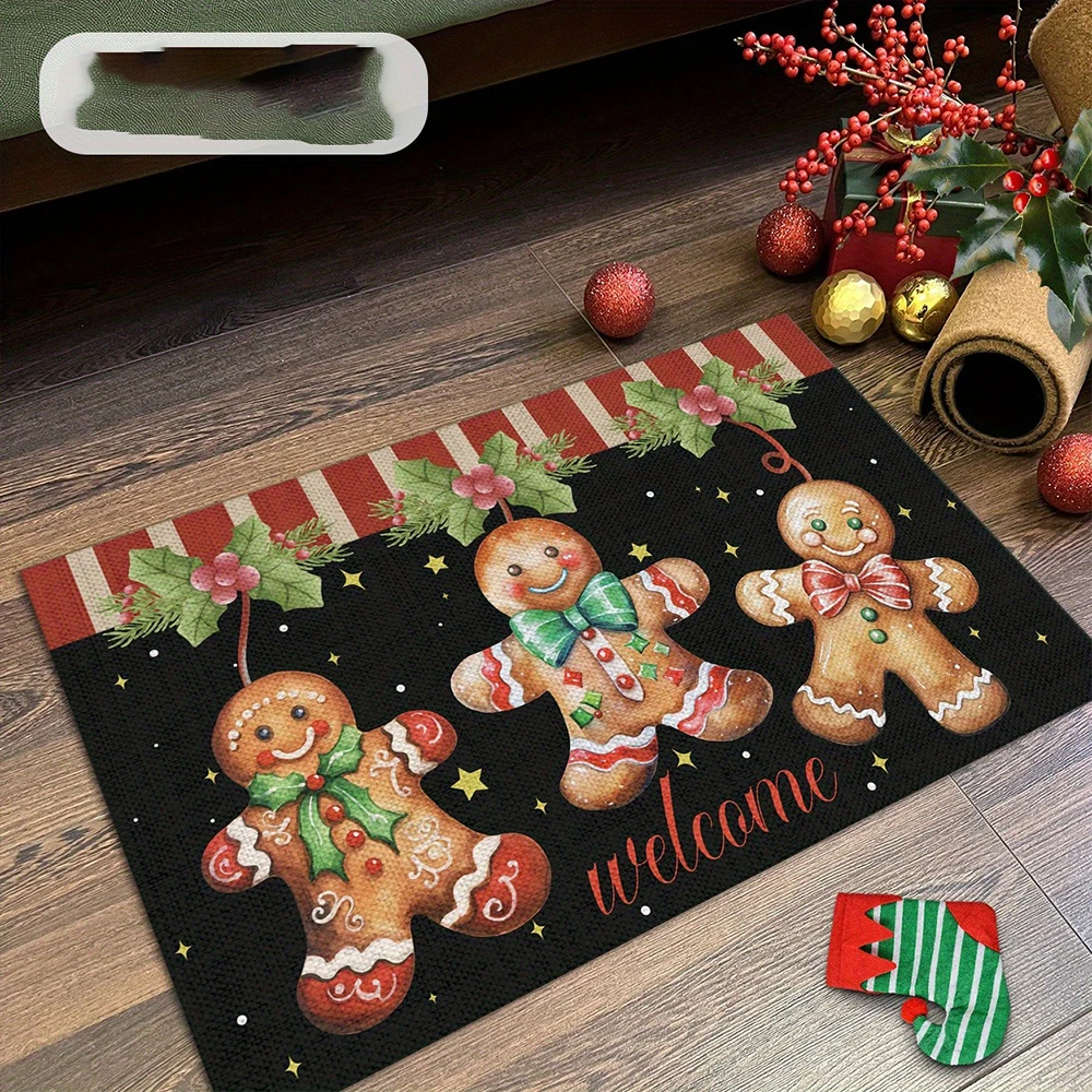قطعة واحدة من ممسحة ممسحة بطابع عيد الميلاد مع كرات، سجادة ترحيب للباب الأمامي الخلفي للعطلات في الأماكن المغلقة والخارجية.