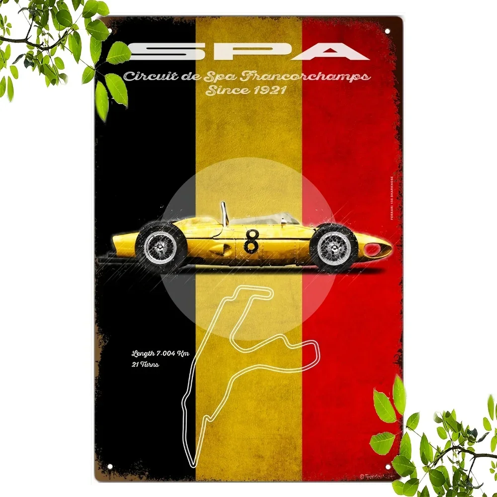 Vintage Spa-Francorchamps F1 Race Track Retro Metal Tin Sign Belgian Flag Car Wall Decor for Man Cave Garage Bar view 6