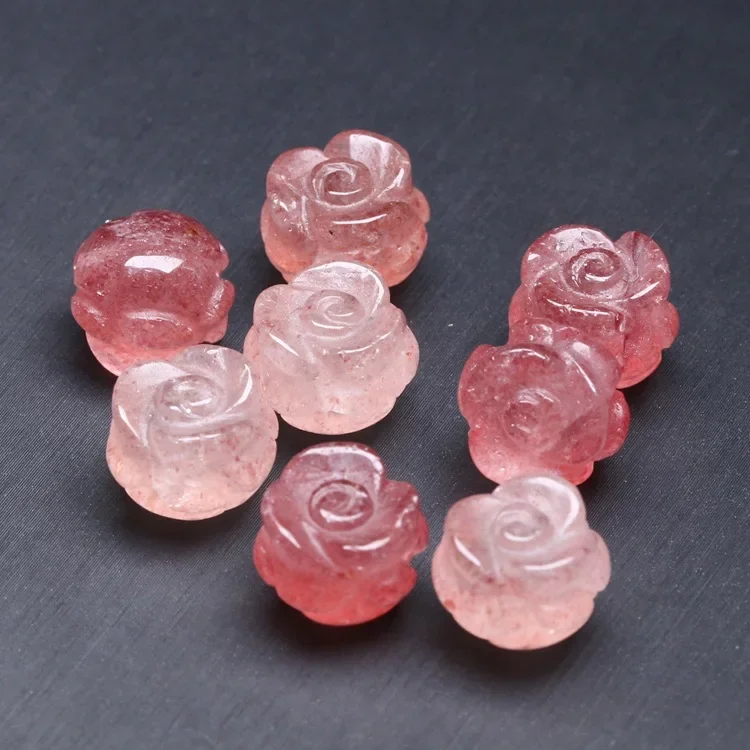 5PCS 12mm Natural Strawberry Quartz Through-hole Rose Flower for Jewelry Making DIY Bracelet Accessories Bijoux Pierre Naturelle