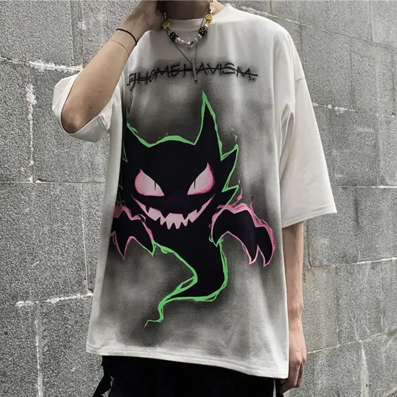 Pokemon Gengar Dark Mourning Short-sleeved T-shirt Female Summer Street hip-hop Tide Brand Loose Couple Student Net Red Same Top