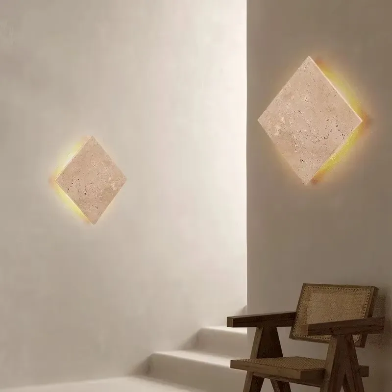 Vintage LED Wall Lamp Square Shape Natural Stone Art Decoration Interior Wall Lights Bedroom Decor Bedside Sconce Home-appliance