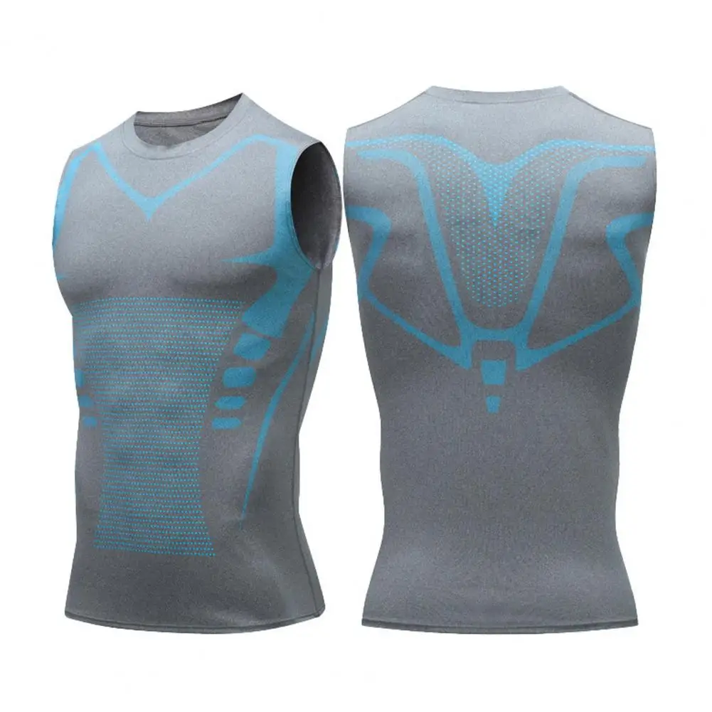 Men Sport Vest Slim Fit High Elasticity O Neck Quick-drying Sleeveless Compression Figure Shaping Gym Running Basketball Tanks