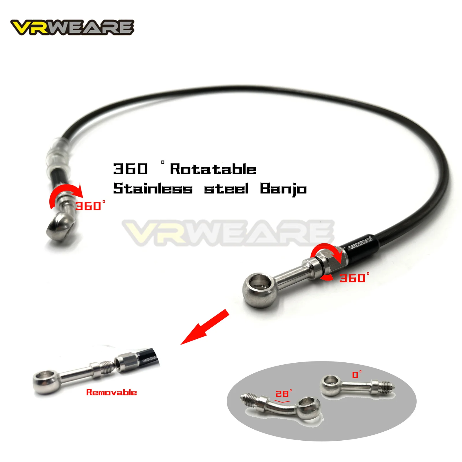 Stainless Steel Banjo Motorcycle Brake Hose Braided Line with 360 Degree Rotatable Banjo Fit for Pit Dirt Street Racing Bike