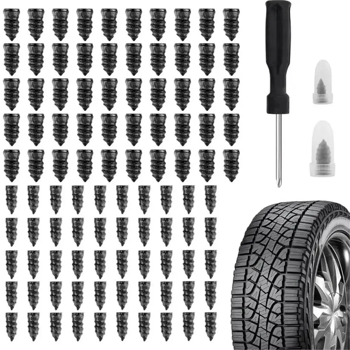 Compatible 100 PCS Tire Repair Nail Set Car Motorcycle Electric Scooter Patch Nail Tyre Repair Tire Puncture Spikes Repair Tool