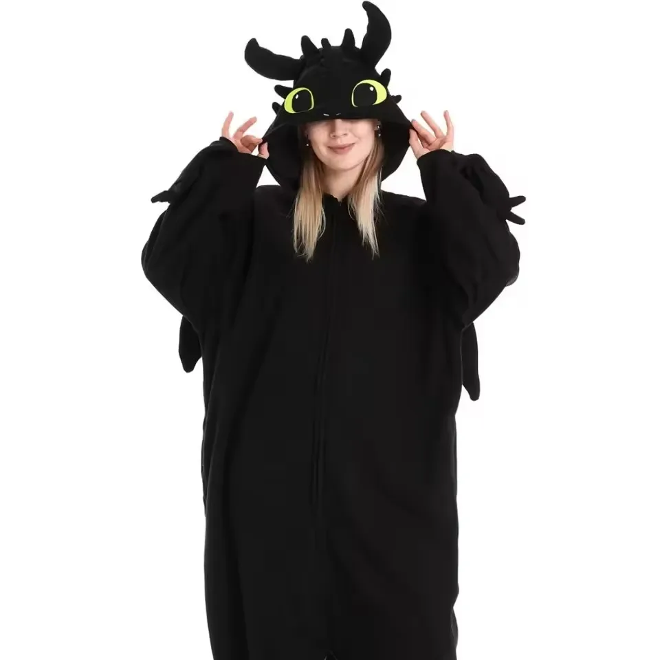 Black Toothless Dragon Onesie Pajamas Adult Kids Kigurumi Unicorn Jumpsuit Animal Pijamas Train Halloween Cosplay Winter Slipper image 2