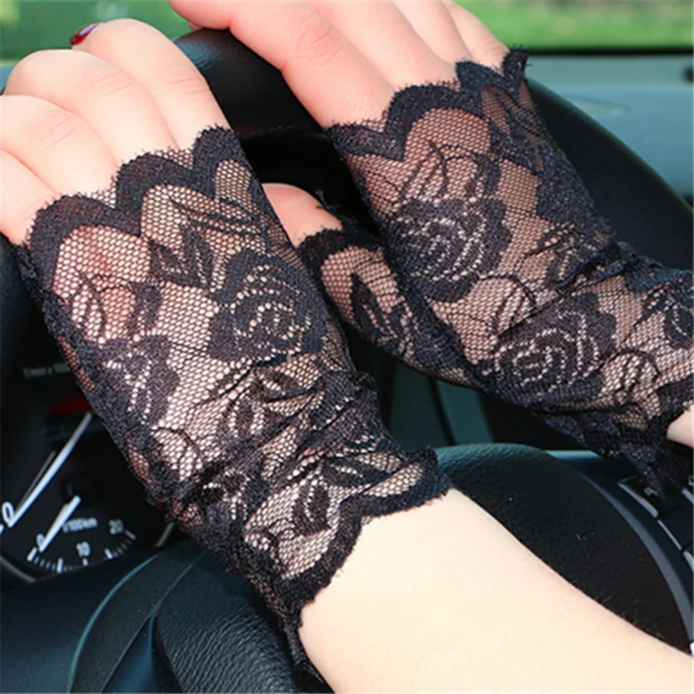 UV Protection Clothing Glove Sun Block Gloves Fingerless Woman Outdoor for Driving White Lace