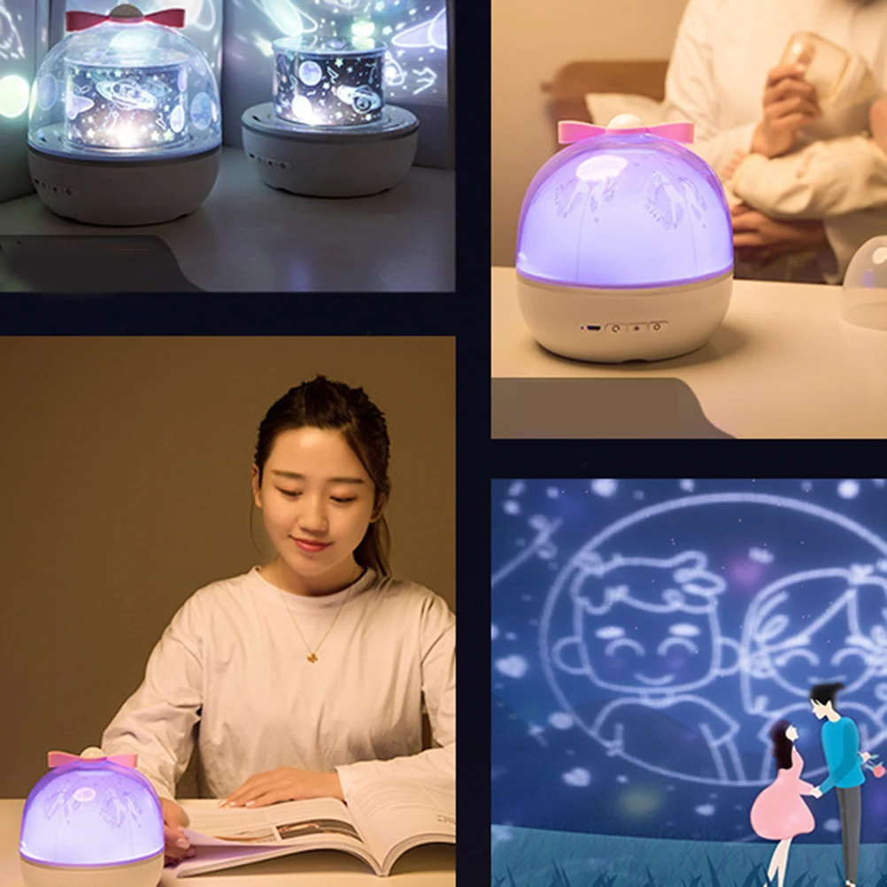 

1pc Rotating Led Night Light Lamp For Kids Romantic Bedroom Romantic Night Lamp 6 Films Compact Rechargeable Colorful Light