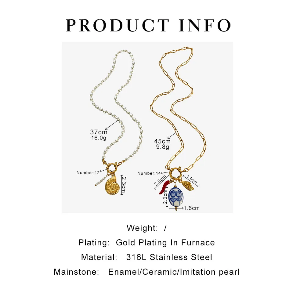 GHIDBK البوهيمي الأحمر المينا الفلفل الحار السيراميك تقليد اللؤلؤ محارة المرأة قلادة قلادة الفولاذ المقاوم للصدأ مجوهرات ساحرة ﻿