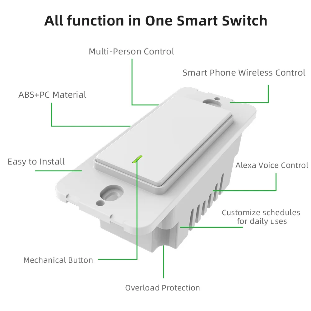 Tuya Smart Wall Switch US Push Button Light WiFi Switches Work With Alexa Google Home Smart Life Voice Control Need Neutral Wire