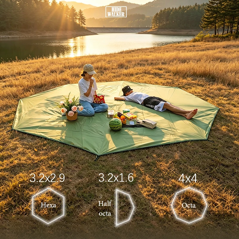 4x4 Large Camping Mat Hexagon Octagon Waterproof Ground Sheet Footprint Picnic Mat Big Tarp Awning Shade Beach Travel Mat