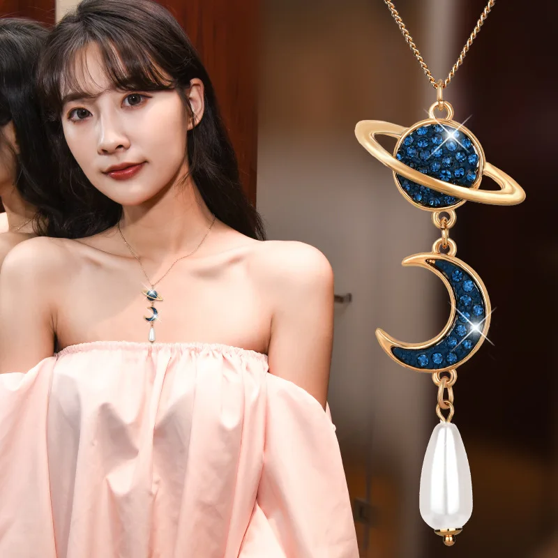 Fashionable and Luxurious Style Dream Planet Star and Moon Pendant Pearl Necklace Is The First Choice Gift for Lovers and Friend