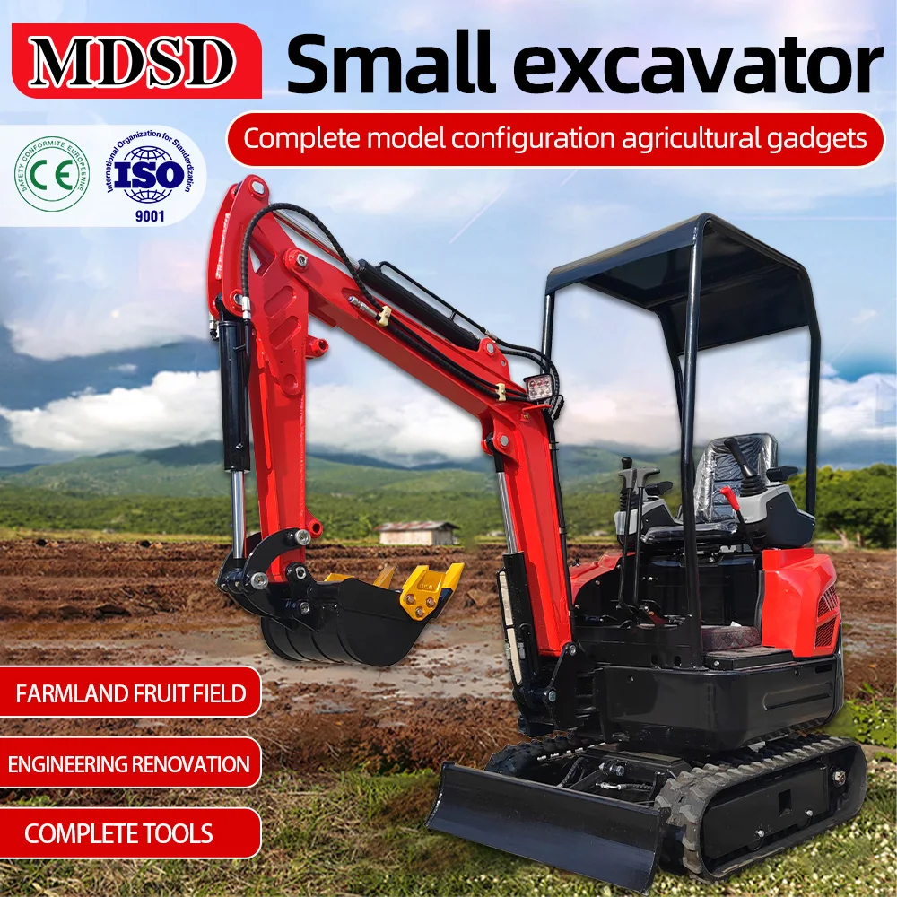 Mini escavadeira hidráulica de esteira, venda quente de 1,2 toneladas, uso de pomar agrícola, ensacador de 1,8 toneladas, escavadeira pequena doméstica epa euro 5 personalizada