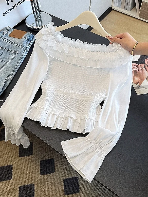 

Elegant Unique Women's Short Sleeveless Shirt Autumn New Style One-Shoulder Slim Fit Long Sleeve Casual Style Polyester Fiber