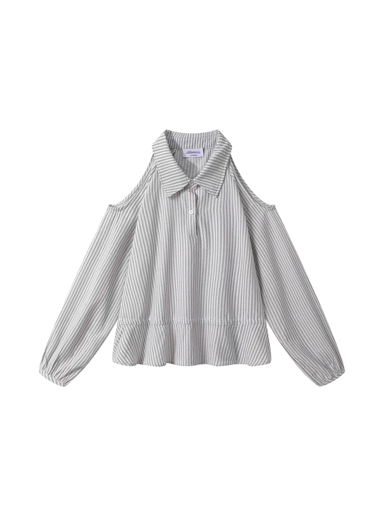 

Women Grey Striped Blouses and Shirts Y2k Vintage 2000s Aesthetic Elegant Long Sleeve Off Shoulder Shirt For Women Clothes 2026