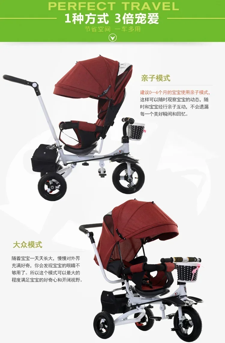 Triciclo Infantil Triciclo Baby Stroller 3 in 1 Portable Baby Tricycle Bike Baby Carriage 3 Wheels Convertible Handle Children