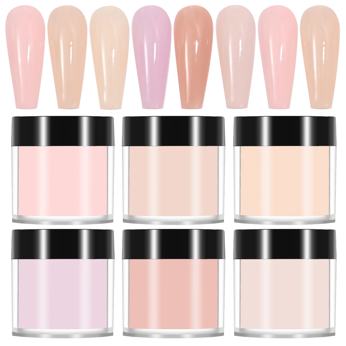 6 Gläser/Set Professionelle Nude Rosa Kristall Pulver 3IN1 Rosa Acryl Pulver Verlängerung/Schnitzen/Tauchen Maniküre Kristall Pulver &*&