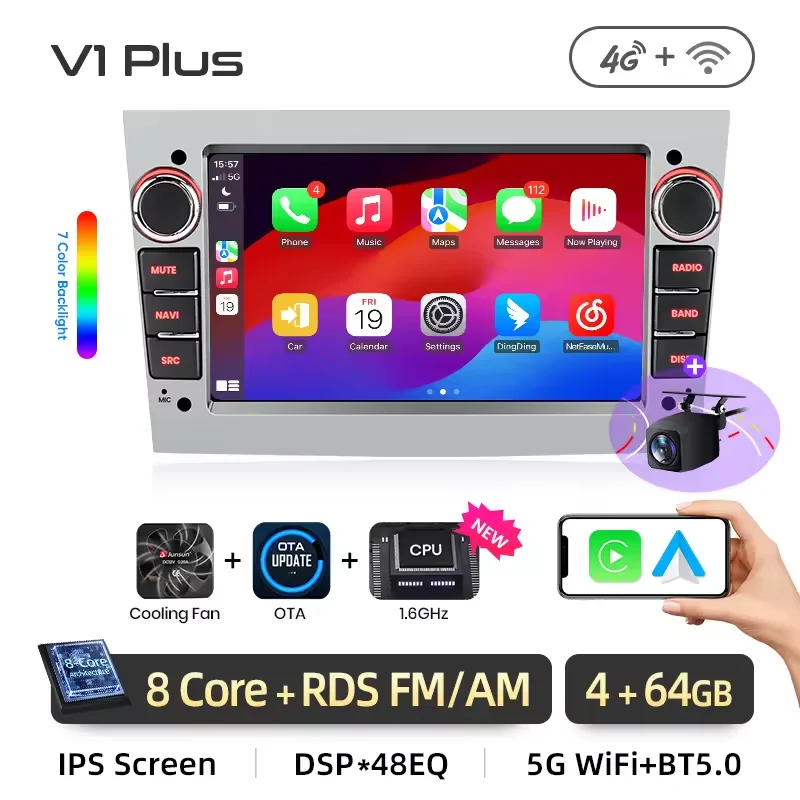 Junsun Draadloze CarPlay voor Apple Android Auto Radio voor Opel Astra Vectra Vauxhall Antara Zafira Corsa Vivaro Meriva BT RDS