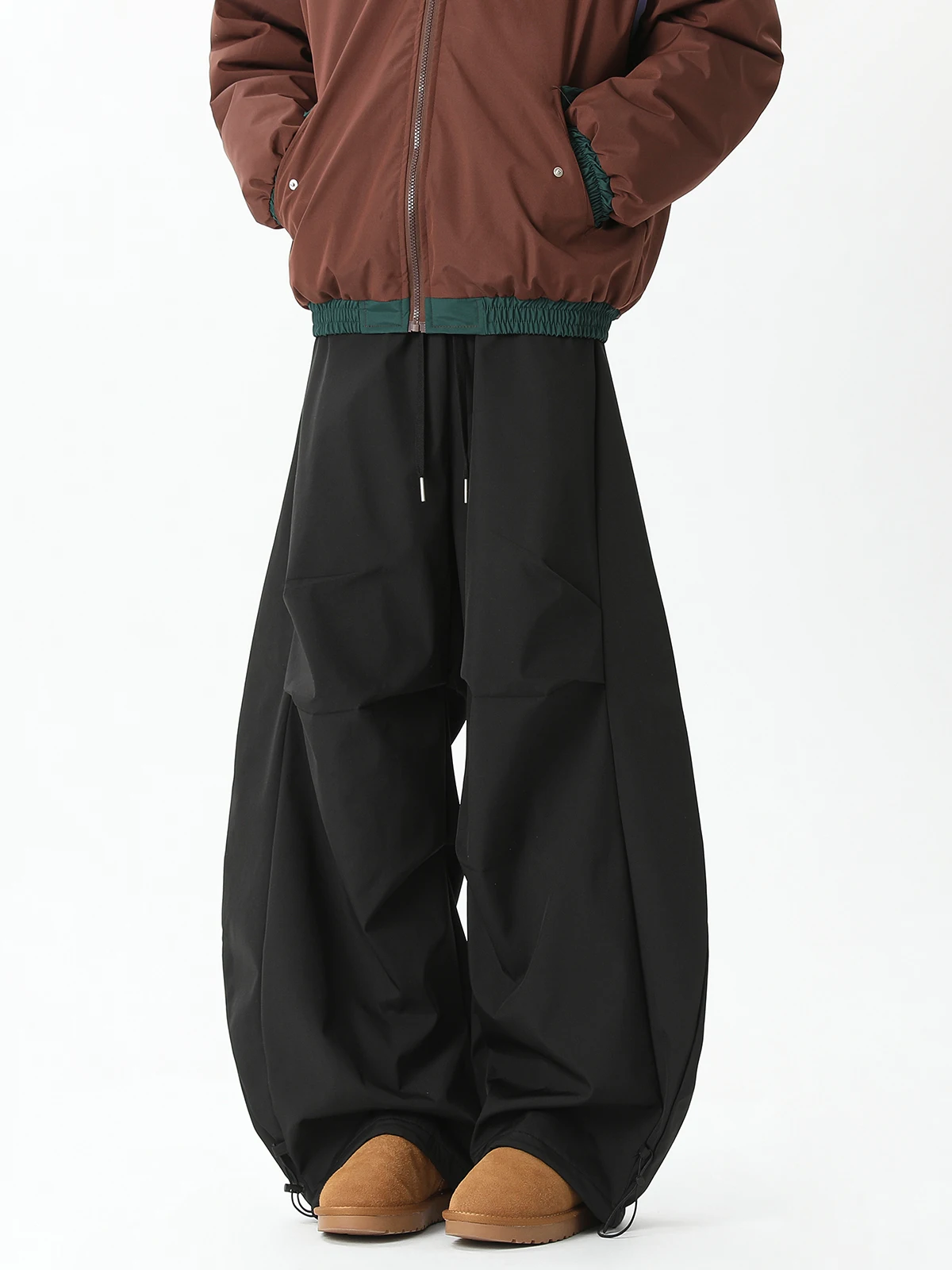 

American Sle Pleated Bend Knife Pants Men's Winter New Thiened Fce Loose Casual Long Trousers Youth Faion Trend