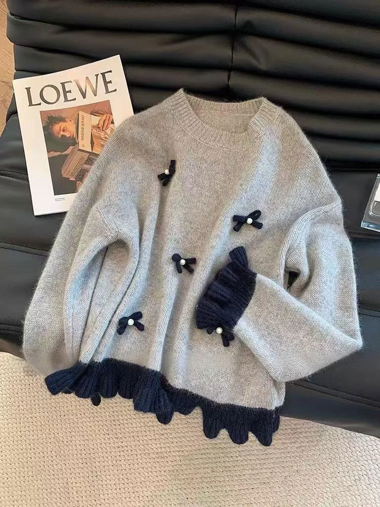 

Свободный женский вязаный свитер Lazy Sle, новинка 2023 года, осень Faion Design Sense, удобный дышащий длинный све