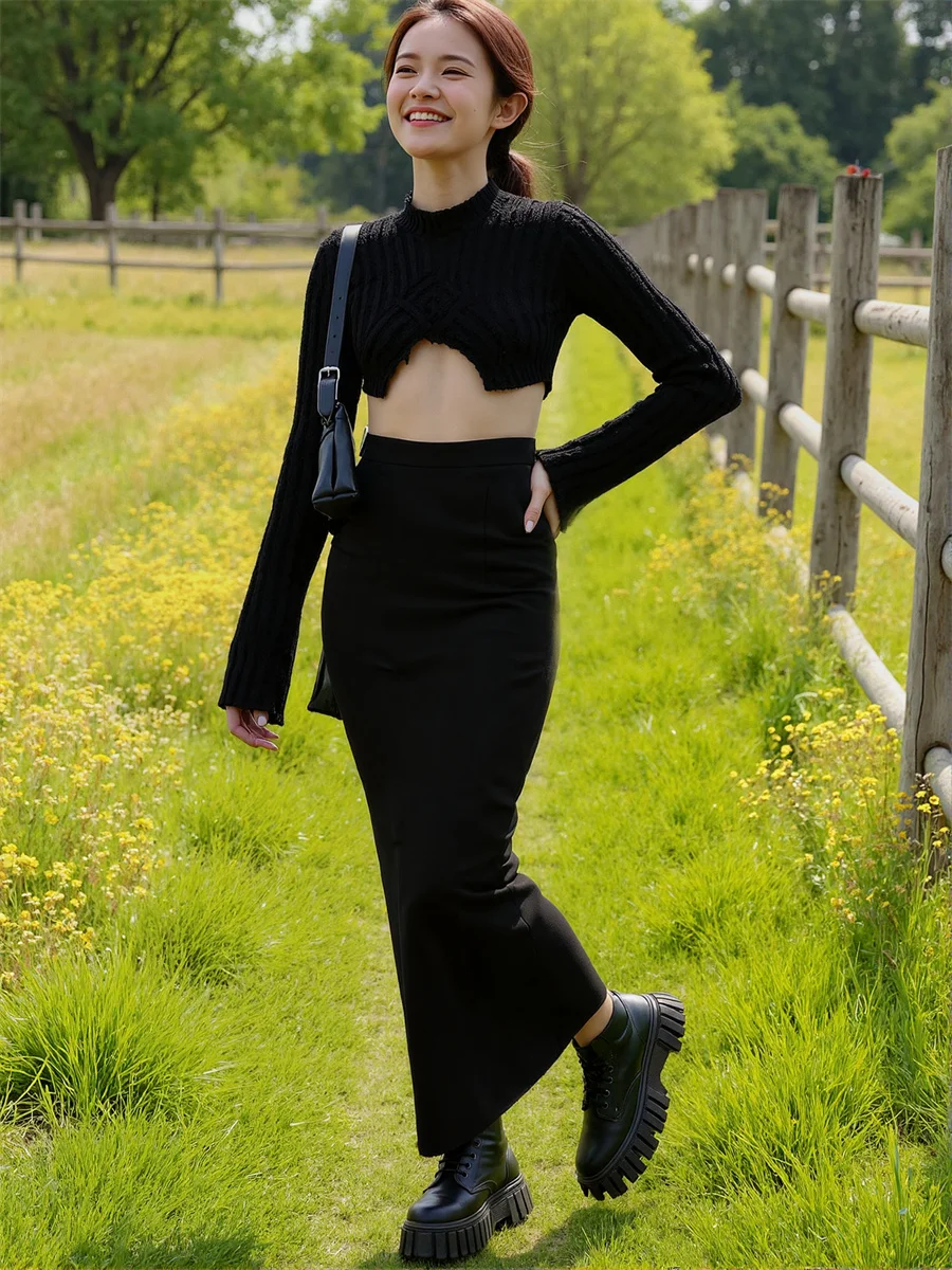 Jupes pour femmes coupe régulière noir Vintage haut de gamme vêtements de travail femmes mince cheville longueur formelle coupe droite costume matériel de mode