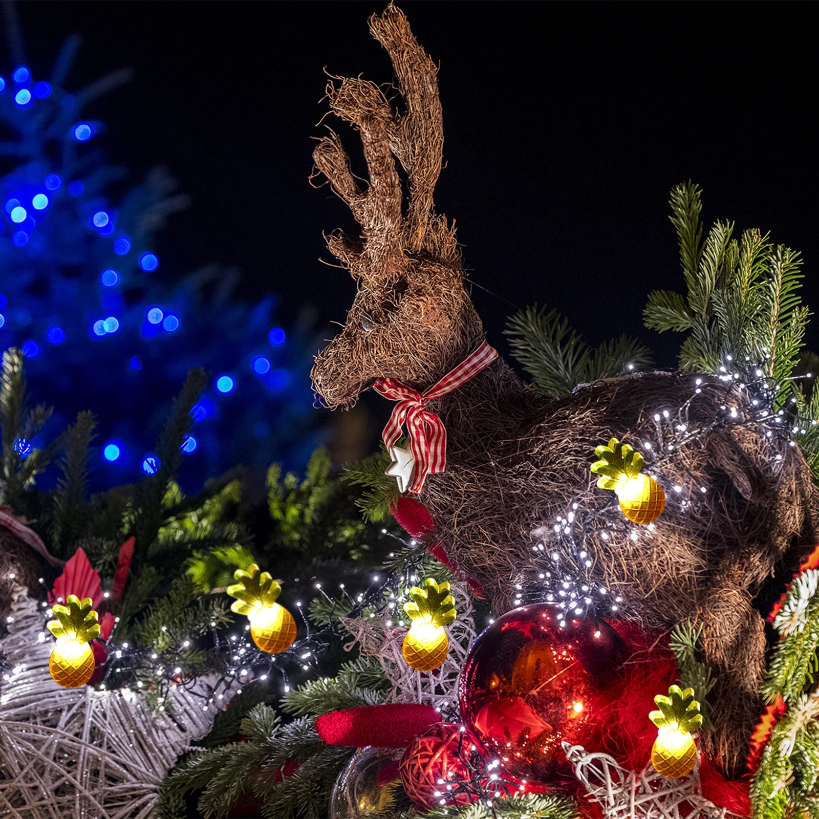 1 Set Pineapple Copper Wire Light Led String Lamp Christmas Decorations Holiday Party Decoration Warm Night Light