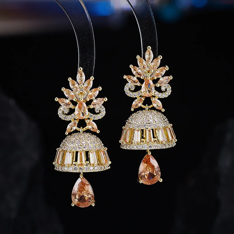Multicolor Zircon Bell Jhumka Earrings Boho Gypsy Long Tassel Water Drop Dangle Earring Ethnic India Women Evening Party Jewelry