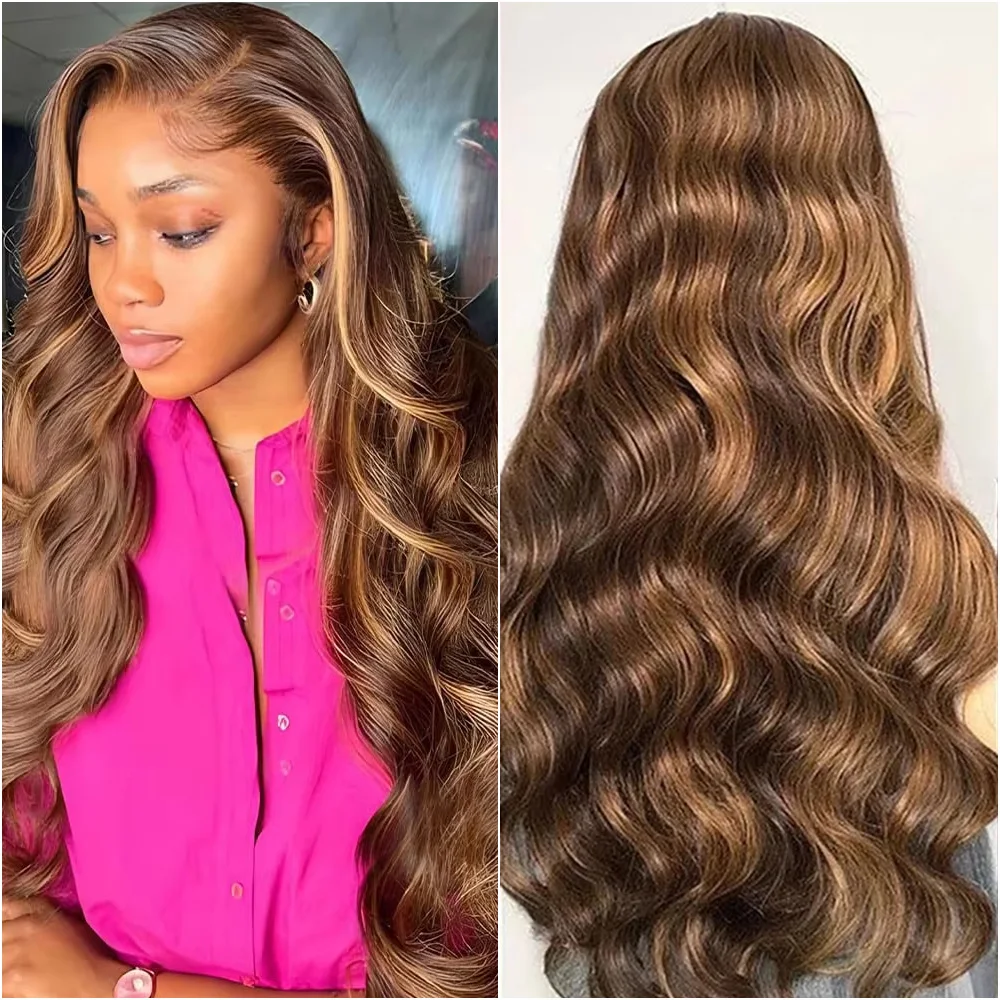 

Парик из натуральных волос с кружевной вставкой 13x6 HD, плотность 220, с эффектом Body Wave, предварительно выщипанный, цвет медовый блонд P4/27, парик с кружевной вставкой 13x4 для женщин