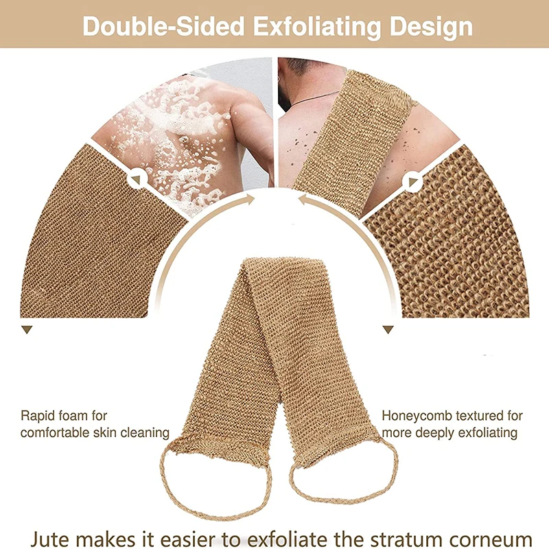 Japanese Style Jute Exfoliating Gloves and Jute Back Wash Strap Shower Scrubber Body Cleaning Kit for Body and Face Back Baths