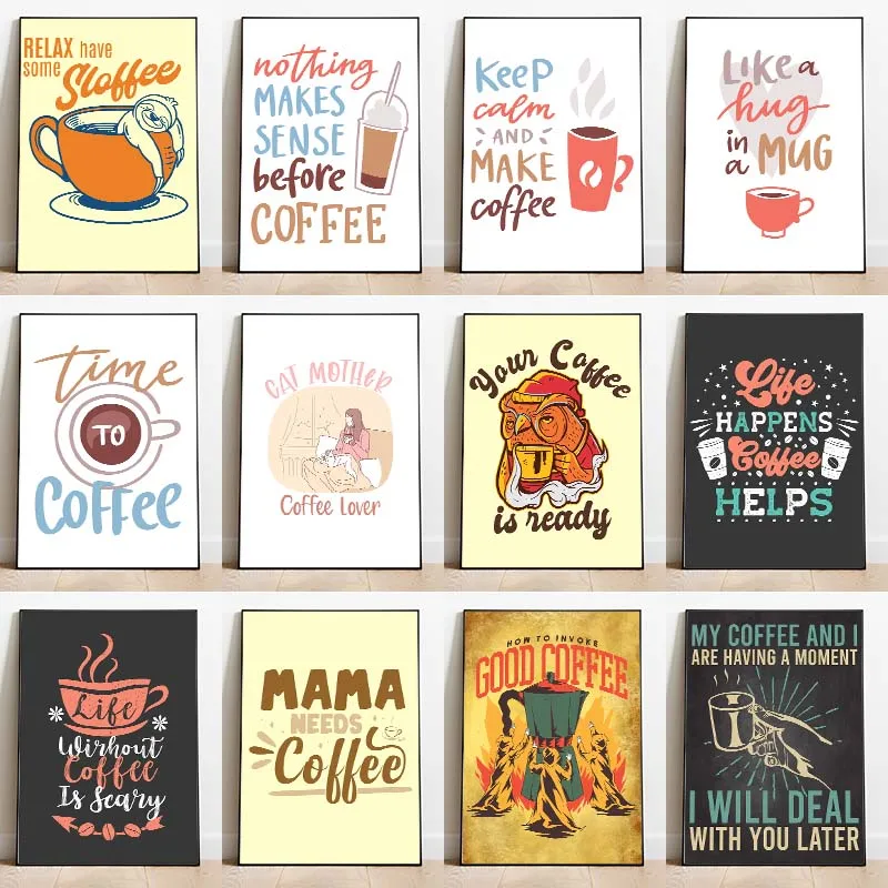 Vintage inspirado Coffee Time cita dibujos animados café cafetería arte cartel lienzo pintura impresiones de pared imagen para habitación decoración del hogar