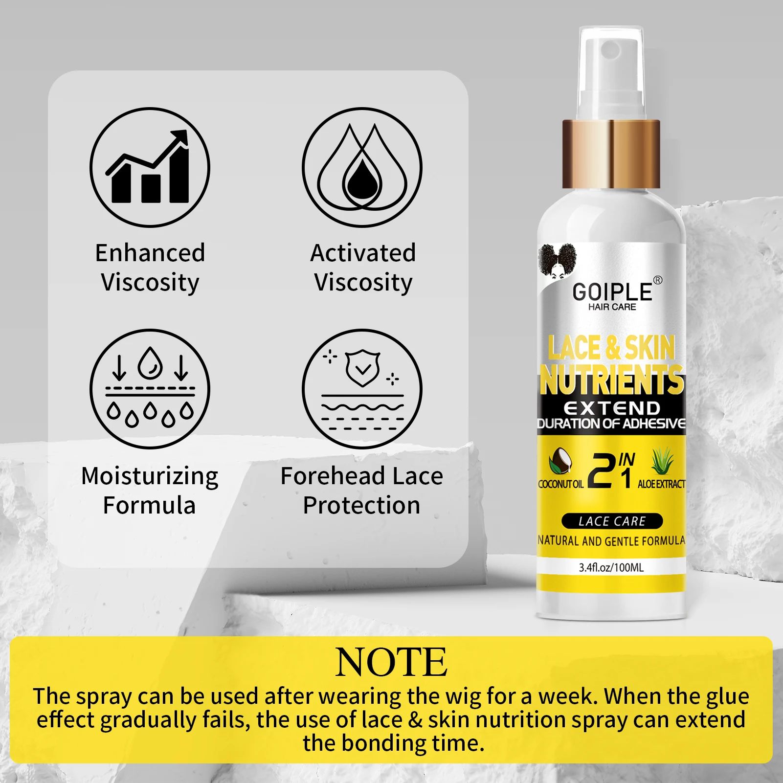 GOIPLE 3,4 жидких унции/100 мл питательные вещества для кружева и кожи с кокосовым маслом, удлиненная увлажняющая формула клея, продукт для ухода за кружевом