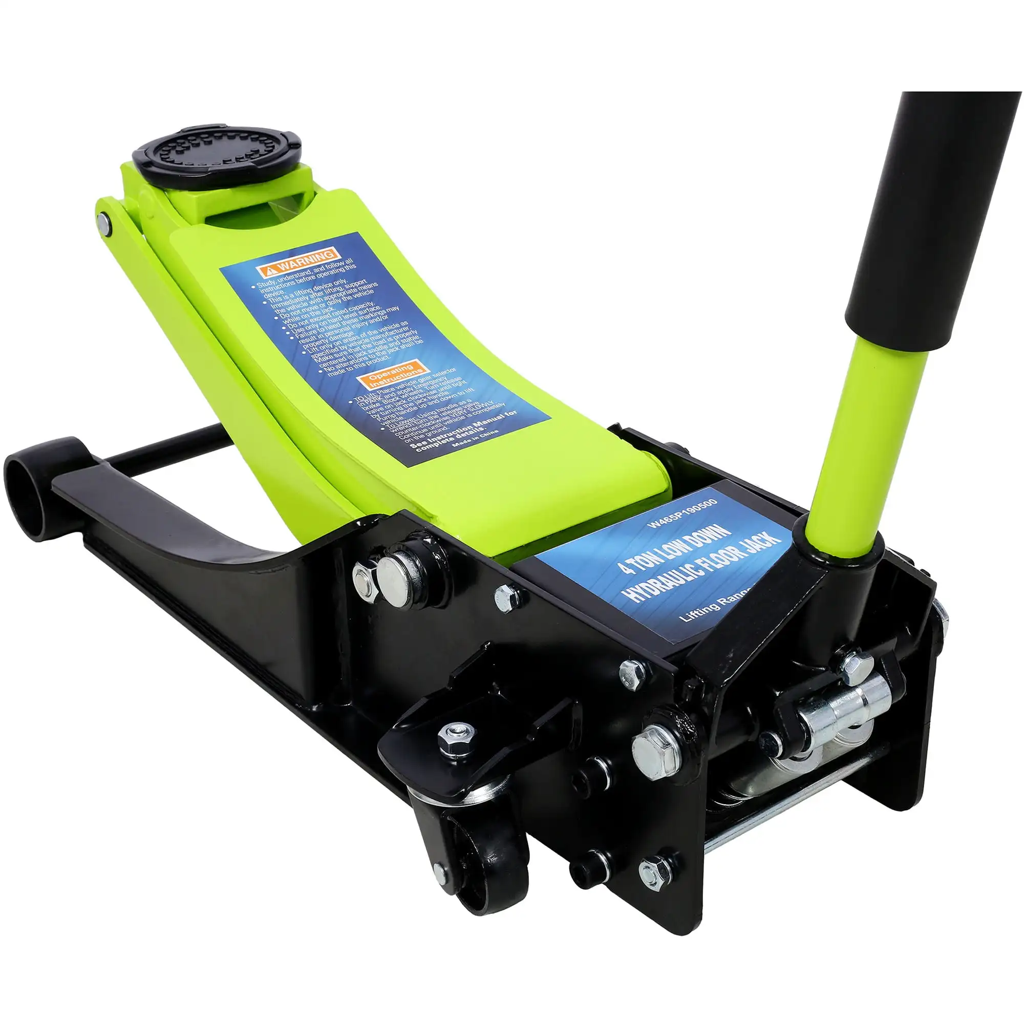 

Низкопрофильная гидравлическая тележка/напольный домкрат, грузоподъемность 4 тонны (8000 фунтов), диапазон подъема 2,5–20 дюймов, зеленый