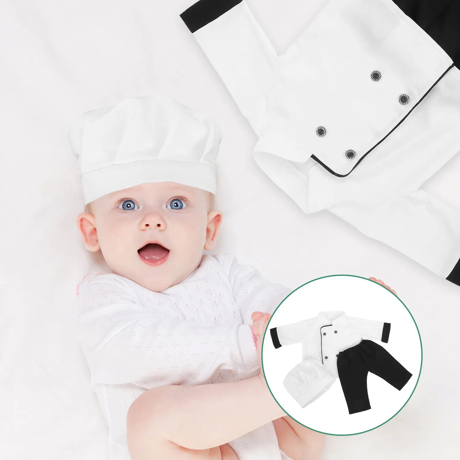 1Set Infant Chef Costume Baby Photoshoot Outfit Soft Polyester Newborn Photography Prop Cute Milestone Attire for 100 Days Photo