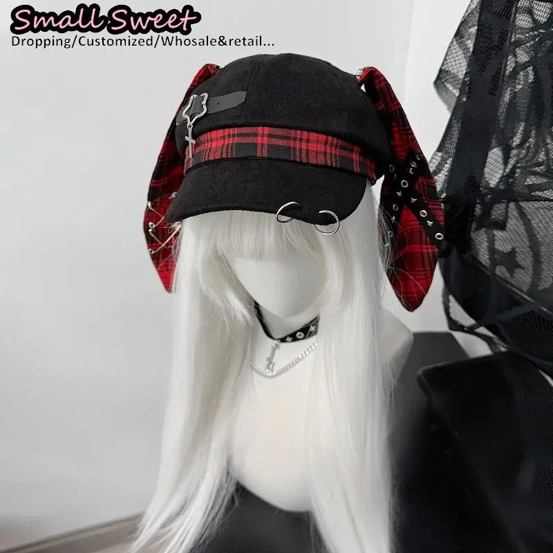 النساء فاسق الثقافة الفرعية موضة Steampunk انفصال Y2k حار فتاة آذان أرنب قبعة بيسبول القوطية طويلة الأرنب الأذن قبعات للحماية من الشمس #2