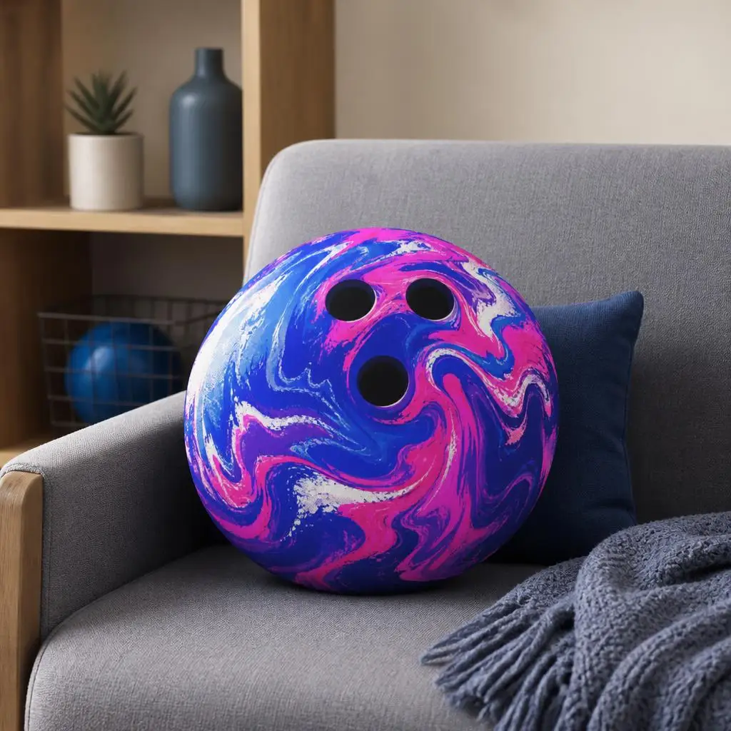 Colorful Bowling Ball Pillow Neon Swirl Cushion for Bowlers Plush Shaped Throw Pillow Game Room Decor League Team Gift