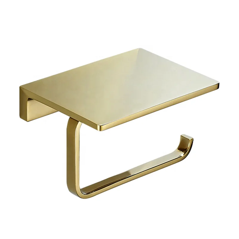 

Luxury Bathroom Tissue Holder Gold Hotel Bathroom Toilet Roll Holder With Phone Shelf
