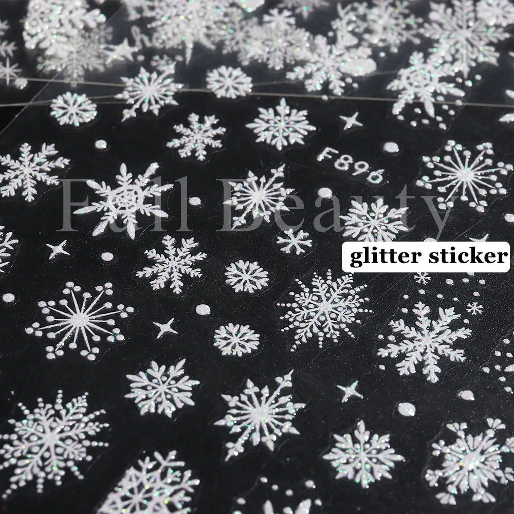 Glitter Nail Stickers Witte Sneeuwvlokken Ornamenten Reflecterende Sliders Voor Nagels Kerstversiering 2022 Manicure Decals GLF897