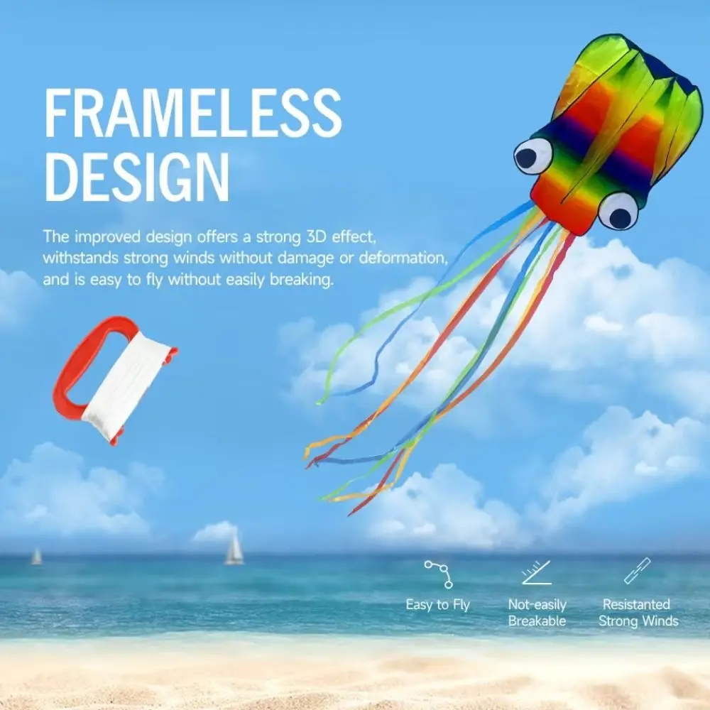New 4m Giant Kite Wind Resistant Rainbow Color Soft Kite with 100m Tire String 3D Inflatable Inflatable Kite for Adults Children