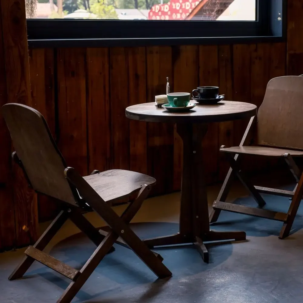 Retro Folding Tables and Chairs Balcony Leisure and  Coffee Tables Courtyard Dining Backrest