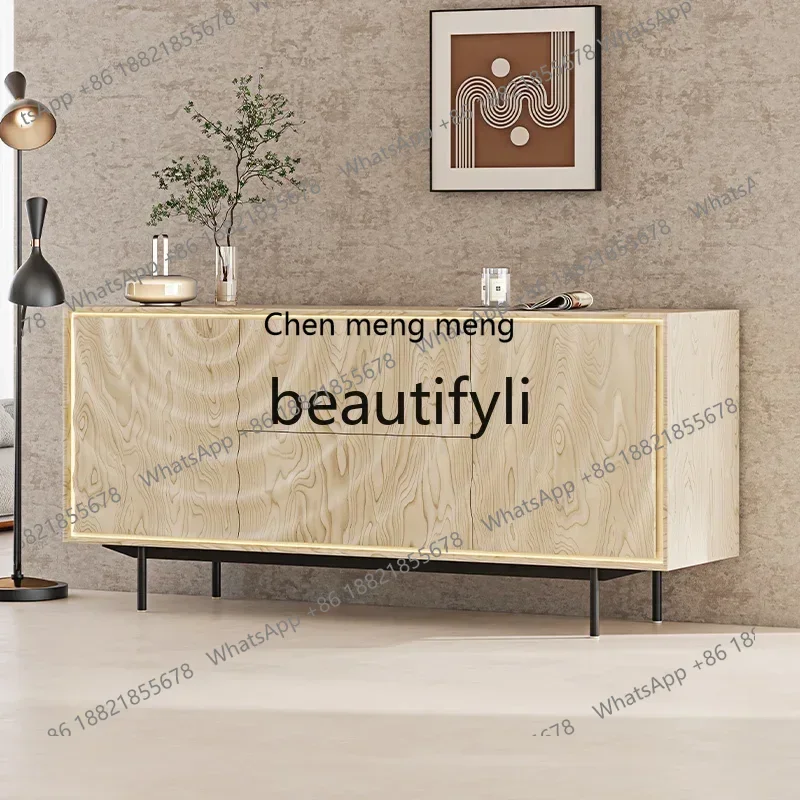 New arrive Wave solid wood dining room side cabinet, antique door cabinet, ash wood modern light luxury decorative cabinet
