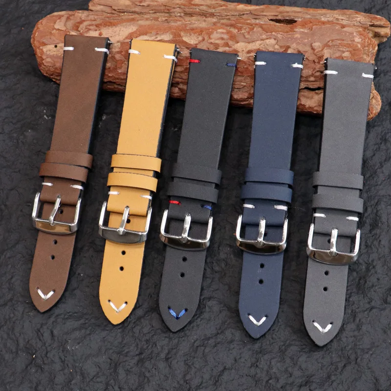 Retro Crazy Horse Leder Mattes Lederarmband Handgenähtes Armband Schnell entfernen Aprikosenschwanz 18mm 20mm 22mm Ersatzarmband