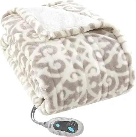 Wearable Electric Poncho Blanket, Ultra Soft Sherpa & Fleece, 3 Heat Settings, Auto Shutoff, 50" x 64", Grey Lattice