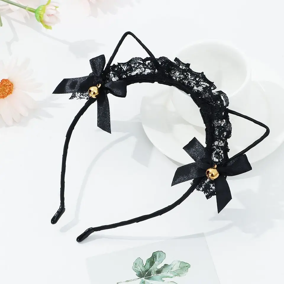 Diademas con orejas de gato para niñas, Tiara de fita negra, banda de Diademas con orejas de gato para niñas, Tiara de fita negra, banda de