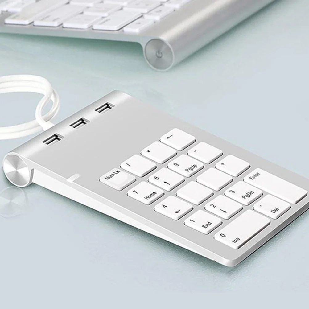

Mechanical Numeric Keyboard Zinc Alloy 18-Key Wired USB Hub 3 USB 2.0 Ports for Laptop Desktop Computer Silver