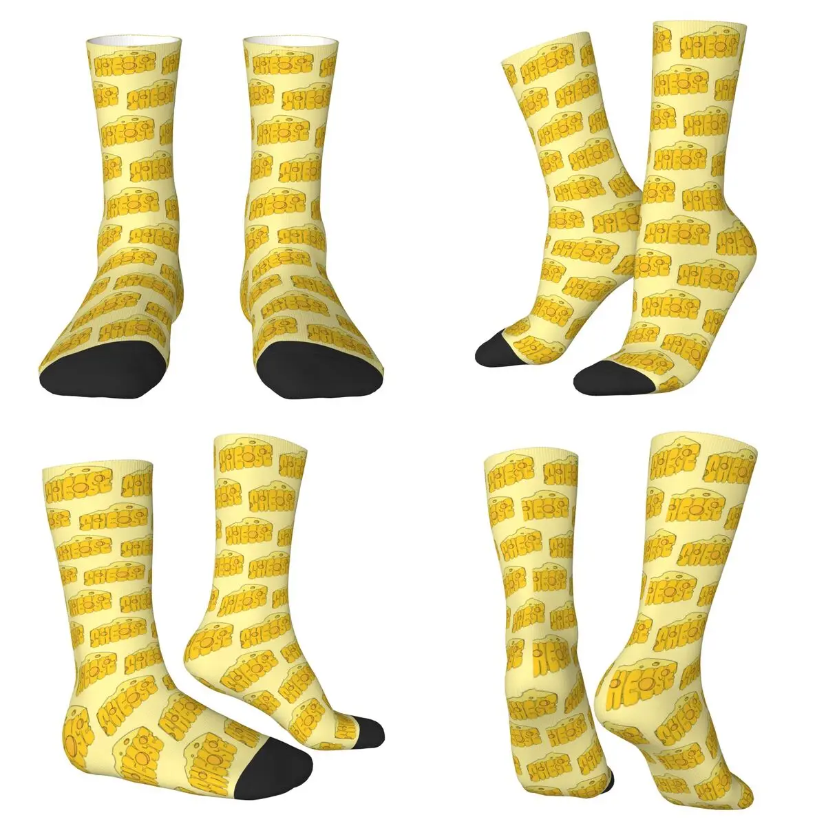 Yellow Background Cheese Element Socks Harajuku Super Soft Stockings All Season Long Socks for Unisex Valentine's Day Gifts