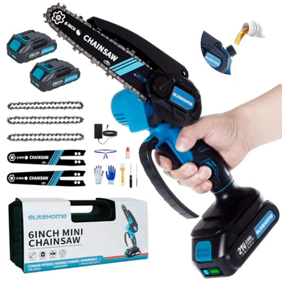 

Mini Chainsaw Cordless 6 Inch Small Hand Held Chain Saw Battery Powered and Auto Oiler Portable Electric Chainsaws fo