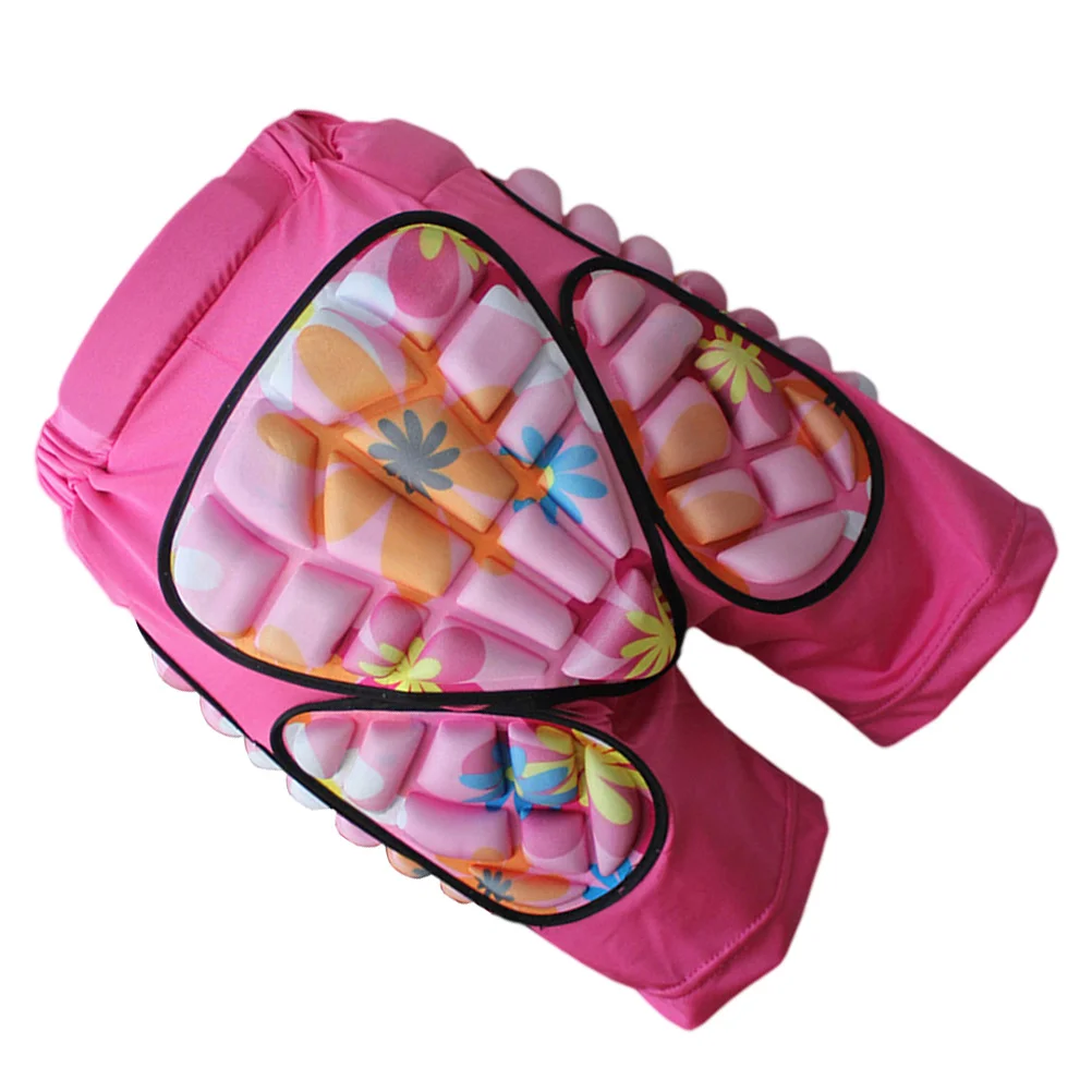 سروال الورك الواقي للأطفال باللون الوردي قصير مع وسادة سميكة لسلامة المؤخرة والمنشعب في لوح التزلج على الجليد