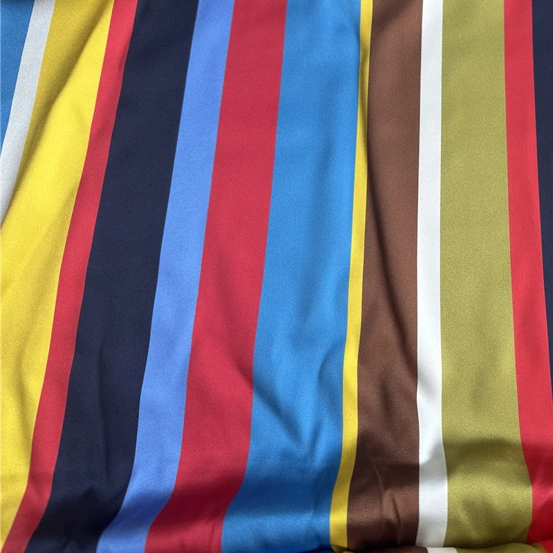 

1 метр, 95% шелк шелковицы, 5% спандекс, 21 мама, тяжелая шелковая ткань Charmeuse, красочный полосатый принт, 135 см, ширина 53 дюйма, по дворам, JN272