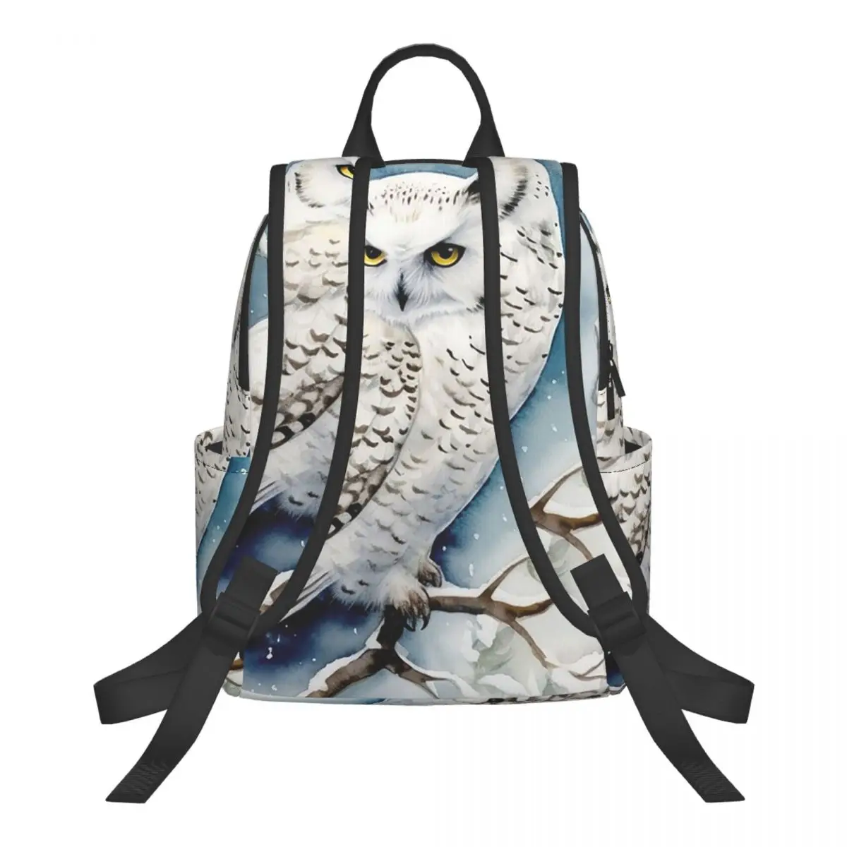 White Owl On Snow Covered Branches Student Backpack School Bag Hiking Travel Daypack for Men Women Bookbag Shoulder Bags