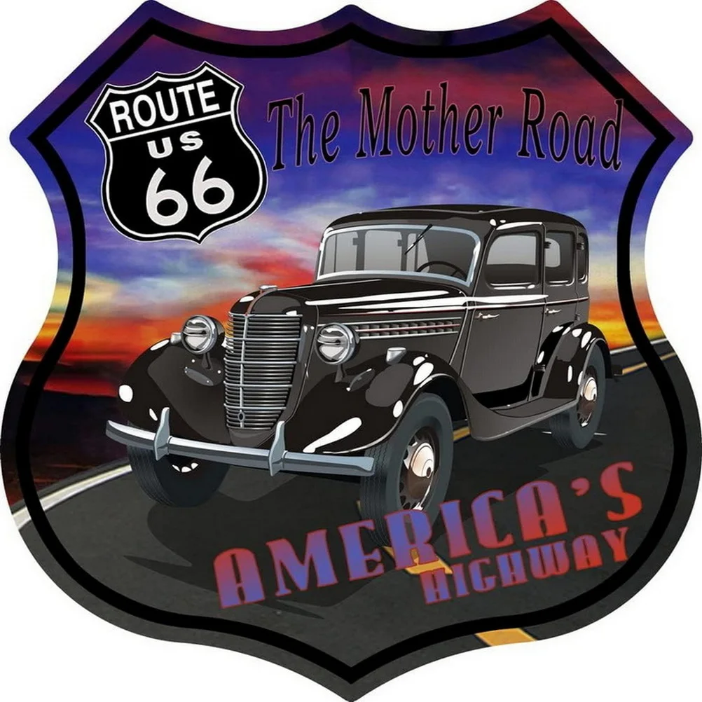 Route 66 American Dreams Shield Metal Tin Signs Posters Plate Wall Decor for Garage Bars Man Cave Cafe Clubs Home Retro Posters