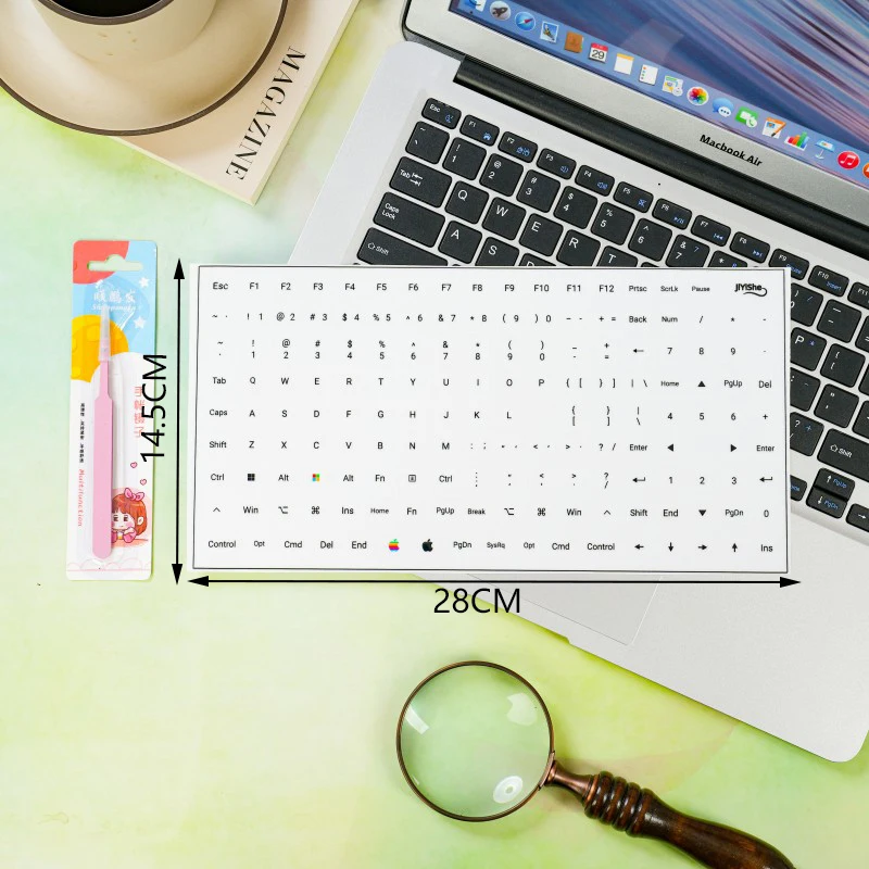 Full Keyboard (104 Keys) Comes with Tweezers, Film Removal to Retain Characters, Win+Mac Character Stickers, Desktop Computer and Laptop Key Stickers, Side-Engraved Stickers